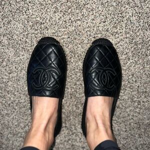 Chanel Black Quilted Espadrille Flats